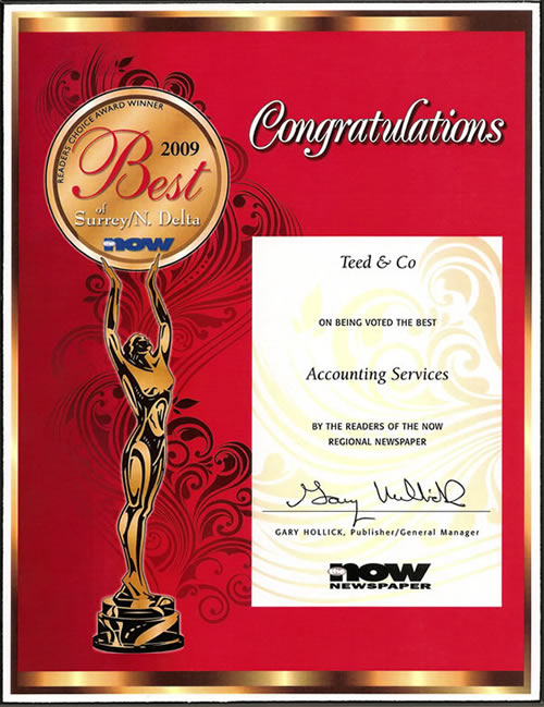 Teed & Company voted as the BEST accounting service of Surrey/North Delta 2009